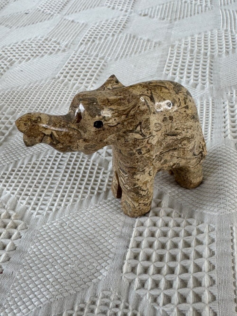 Handcrafted Polished Stone Elephant Figurine Brown Marble Global Decor